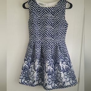 Justyle Womens Indie Blue White Sleeveless Zip Back Dress Size S Floral A-line